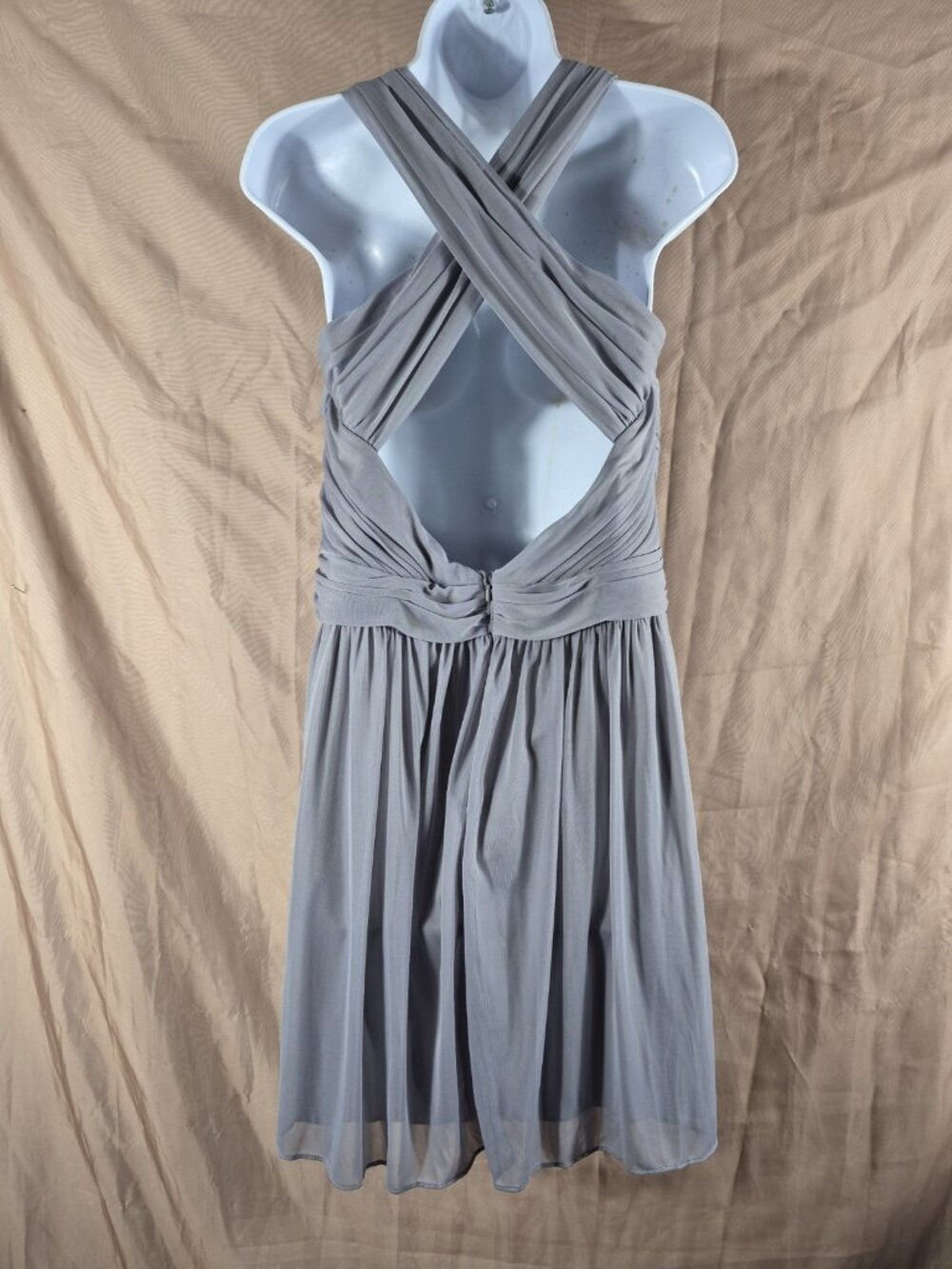 David's Bridal women's Gray chiffon cocktail bridesmaid flare Mini dress size 14 - Picture 3 of 10